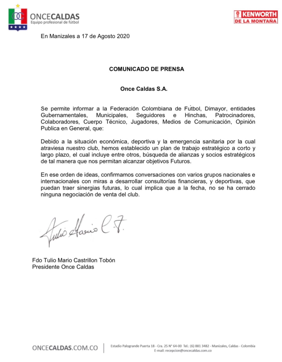 Imagen: Once Caldas